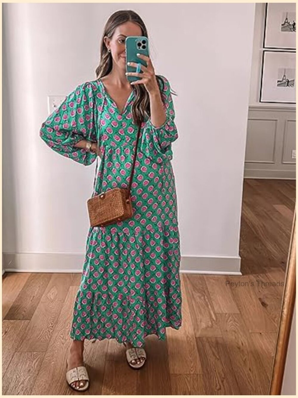 Loose Fit V-Neck Half Sleeve Bohemian Geometric Maxi Dress - Picture 6 of 7